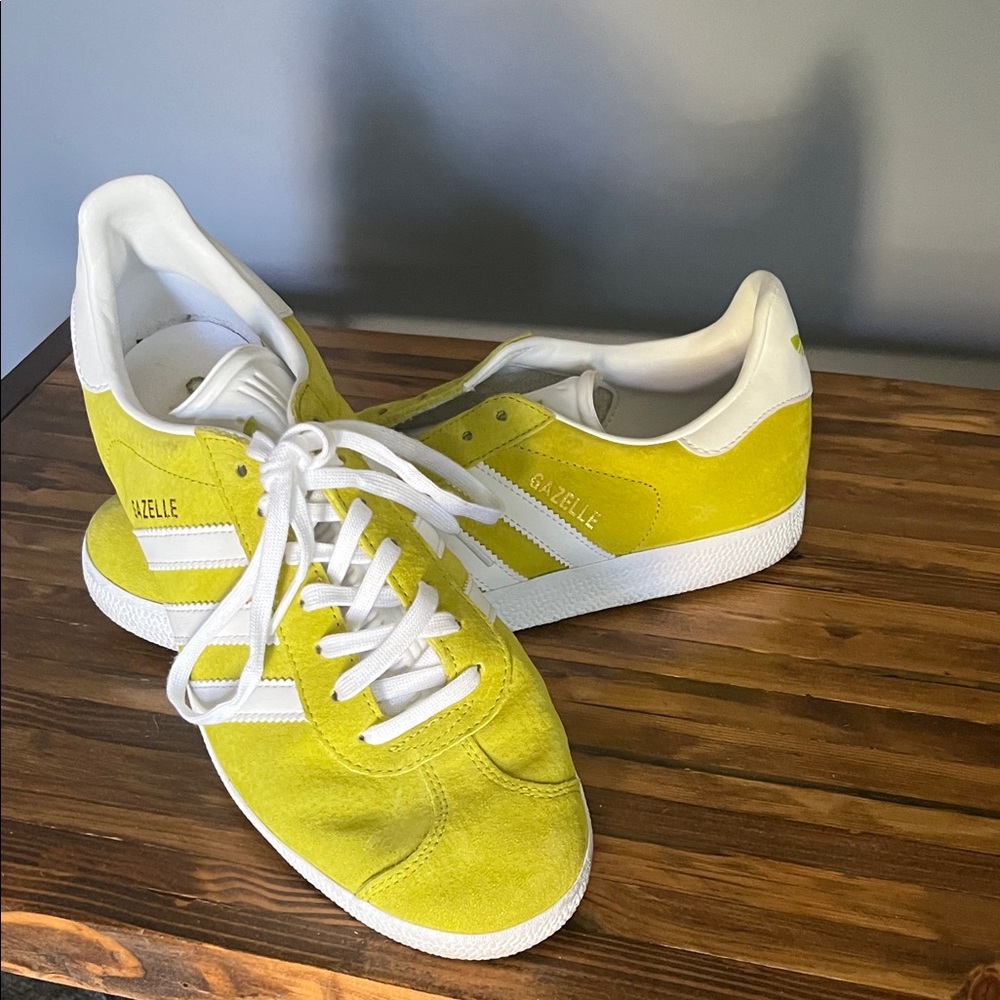 adidas Gazelle Lime Green and White Athletic Shoes